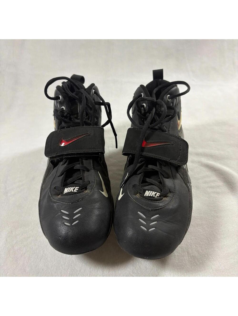 Nike Football Cleats High Top Strap Black Red Mens Size 10.5 Molded Stud